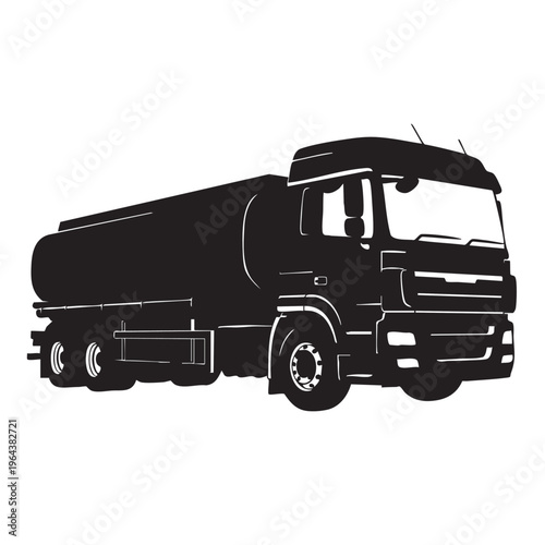 Black silhouette of a tanker truck industrial vehicle illustration for logistics and transport conce