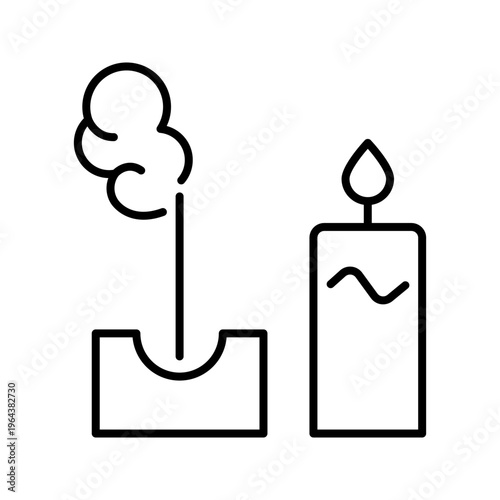 Incense candle icon. Home and aromatherapy line symbol. Black and white.