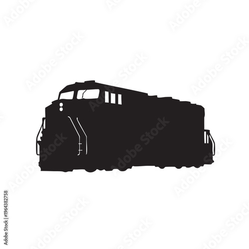 Black silhouette of a modern diesel locomotive simple vector graphic for transportation and industry