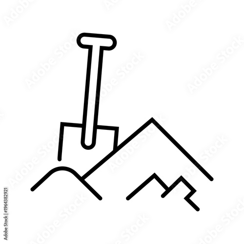 Mining minerals icon. Industry and mineral extraction line symbol. Black and white.