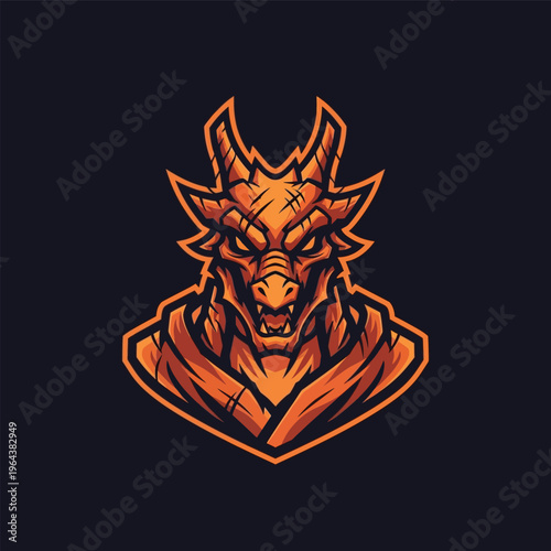 Illustration of an orange dragon head.