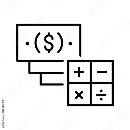 Money calculation icon. Business and accounting line symbol. Black and white.