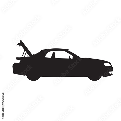 Silhouette of a convertible car with open trunk flat vector illustration for automotive themes isola