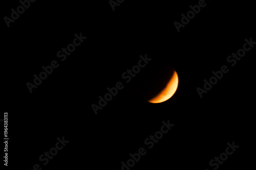 Lunar eclipse, crescent moon Isolated on black background