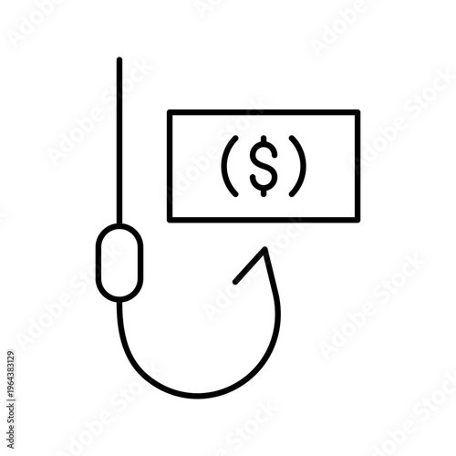 Phishing scam icon. Business and cybersecurity line symbol. Black and white.