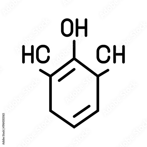 Phenol molecule icon. Science and organic chemistry line symbol. Black and white.