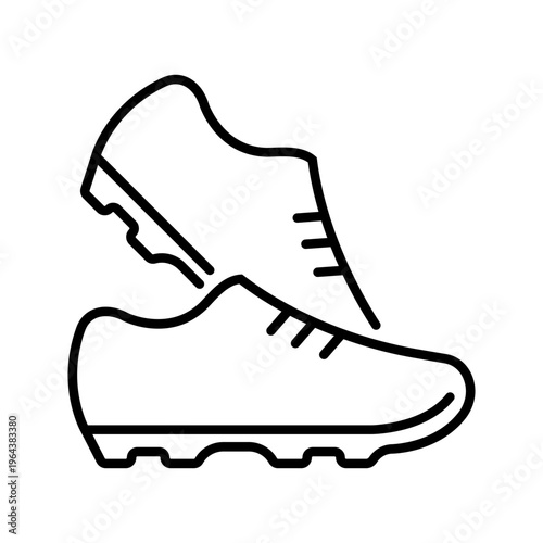 Soccer cleats icon. Sports and soccer footwear line symbol. Black and white.