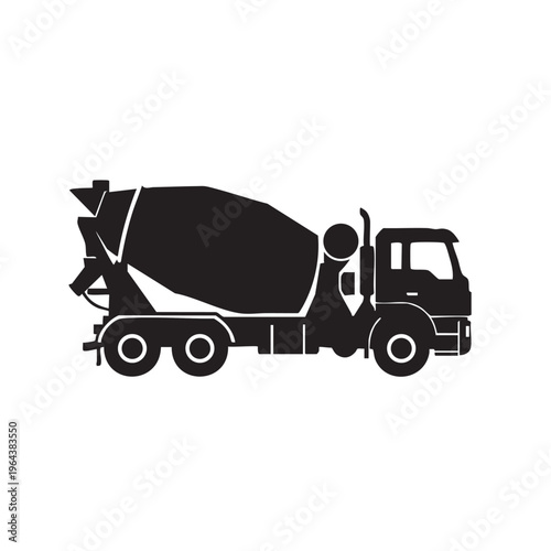 Concrete mixer truck silhouette industrial vehicle icon for construction and building isolated on wh