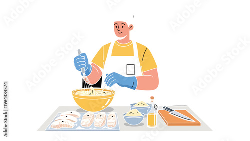 Culinary Creation: A chef attentively crafts a delectable dish, embodying the art of gastronomy, with precise movements and passion in the kitchen.