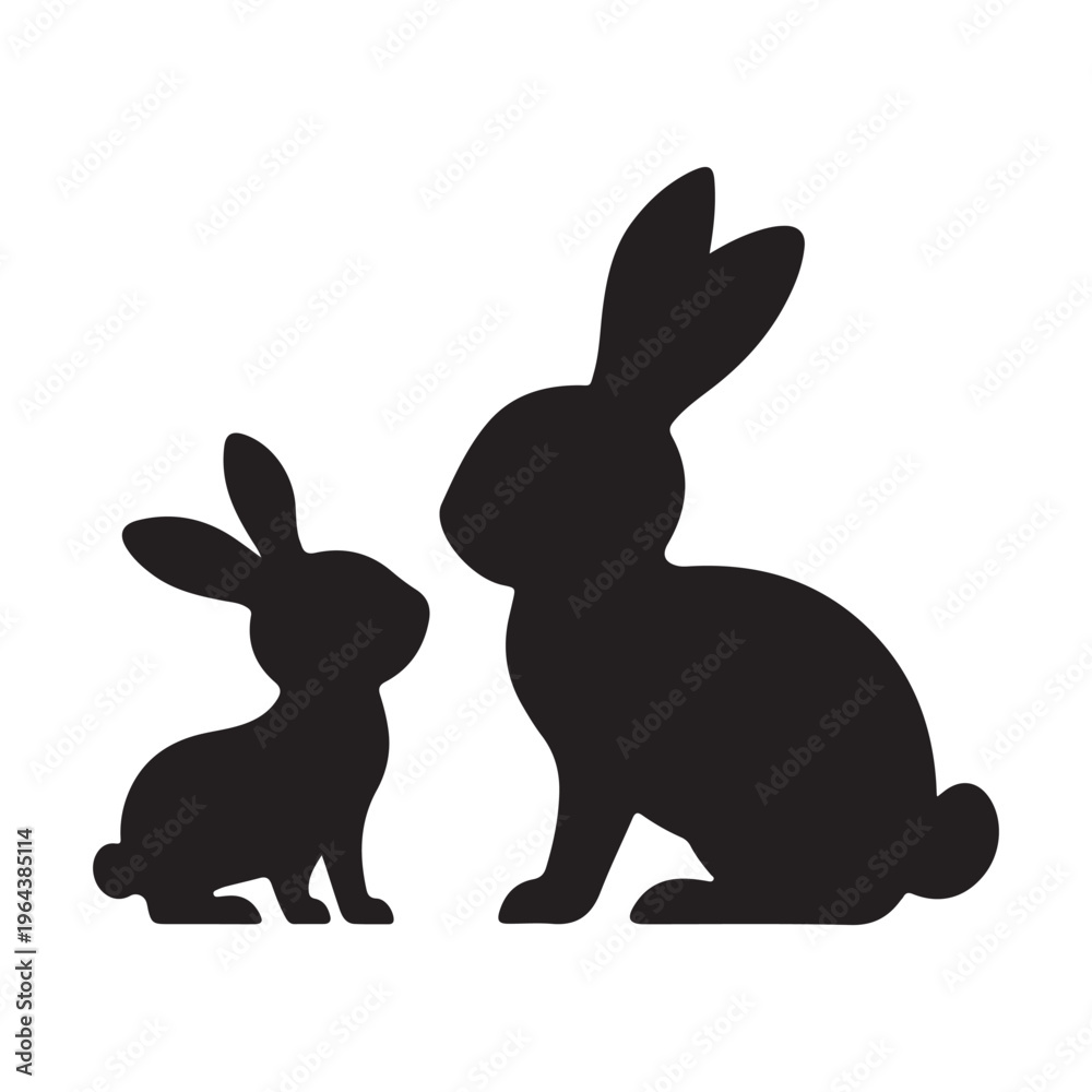 Obraz premium Cute Mother and Baby Bunny Silhouettes Vector Illustration for Easter and Spring Holiday Decorations