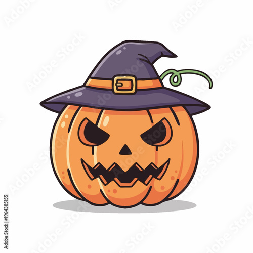 Cute jack o lantern pumpkin with witch hat cartoon.