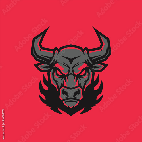 Angry bull head with horns logo.