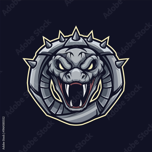 Gray cartoon snake head illustration.