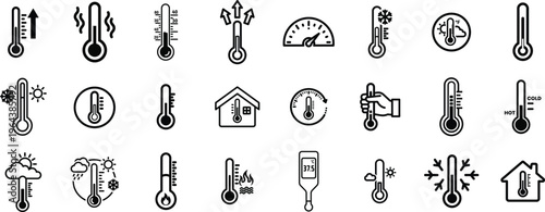 Collection of various temperature and weather icons and symbols
