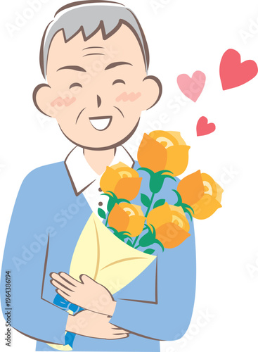 父の日にバラの花束をもらうお父さん　