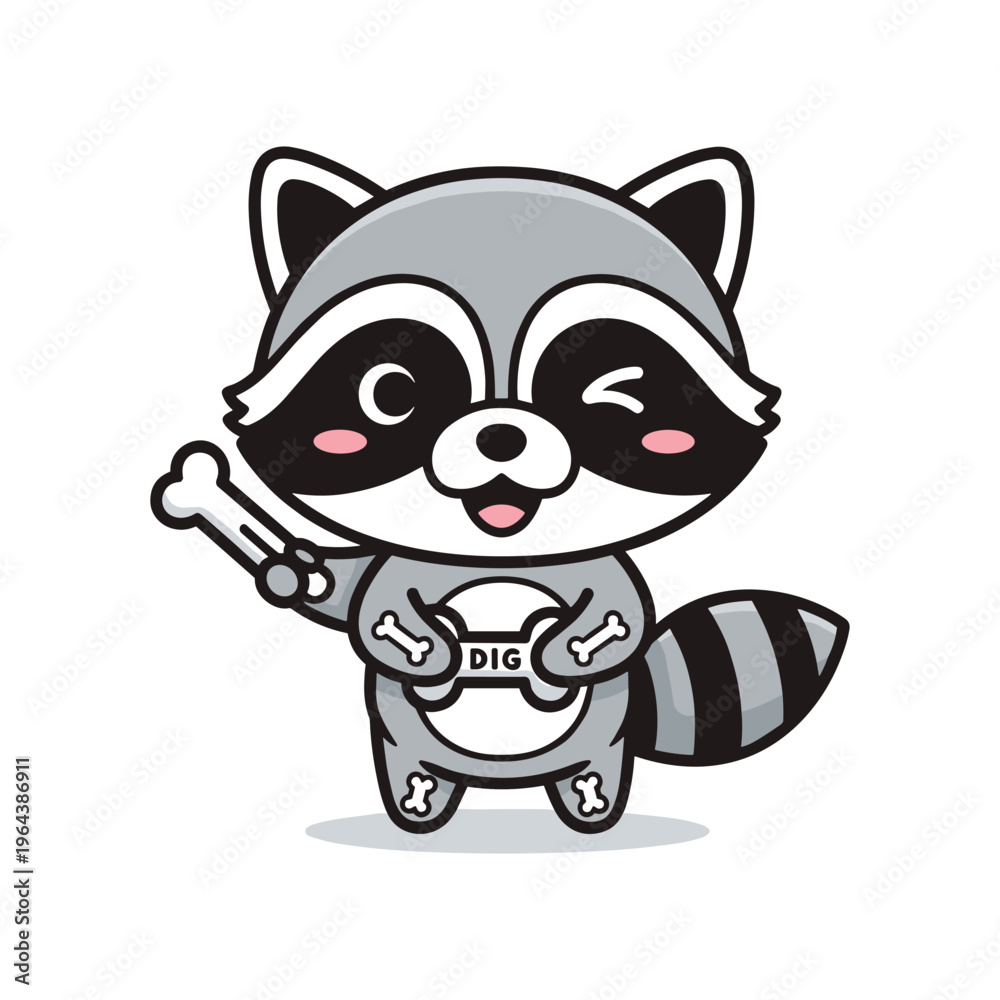 Naklejka premium Raccoon Dig Bone Mascot Commercial