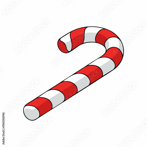 Red and white striped candy cane illustration isolated.