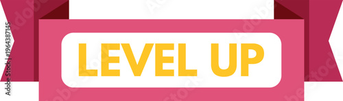 Banner ribbon with level up text representing achievement, success, and progression
