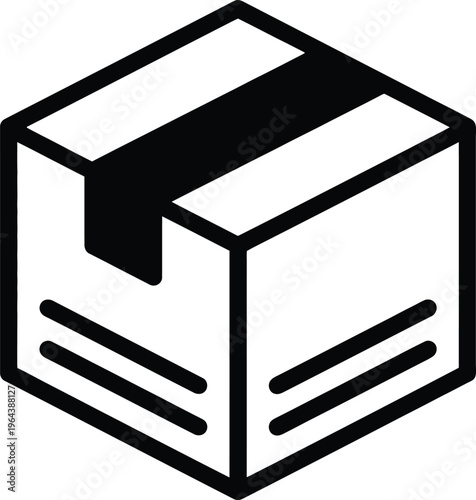 A simple line drawing of a cardboard box with a flap open