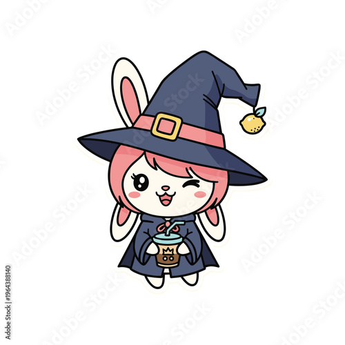 Witch Bunny Drink Cute Vector Art