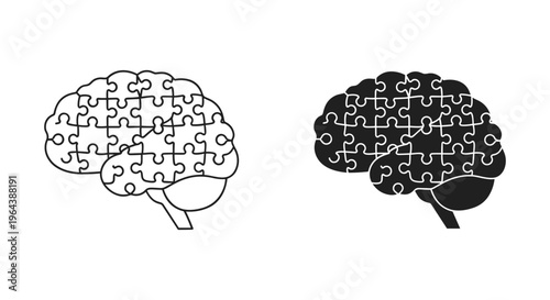 Human brain puzzle vector icons, mental health and psychology concept illustration, jigsaw puzzle brain pieces for neurology and cognitive science