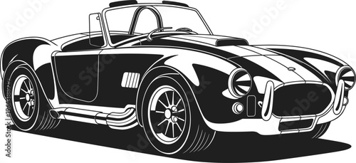 Classic vintage roadster sports car line art illustration featuring a sleek convertible vector drawing isolated on white background for automotive design projects.