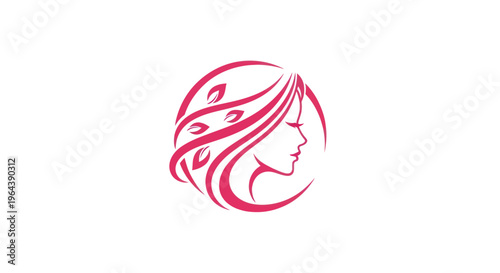 Womans profile with hair and leaves logo