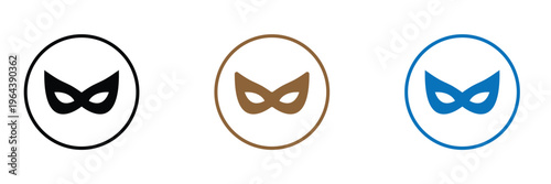 Mask superhero carnival villain  vector icon set. Black masquerade costume eye mask silhouette hidden person face. Simple design incognito party masque shape template illustration. EPS 10 .