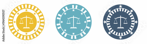 Scales of justice icon. Scales in law illustration label design. Design for business. Vector illustration.