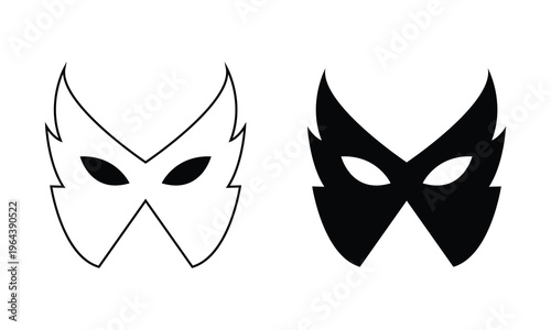 Mask superhero carnival villain  vector icon set. Black masquerade costume eye mask silhouette hidden person face. Simple design incognito party masque shape template illustration. EPS 10 .
