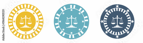 Scales of justice icon. Scales in law illustration label design. Design for business. Vector illustration.