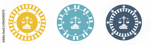 Scales of justice icon. Scales in law illustration label design. Design for business. Vector illustration.