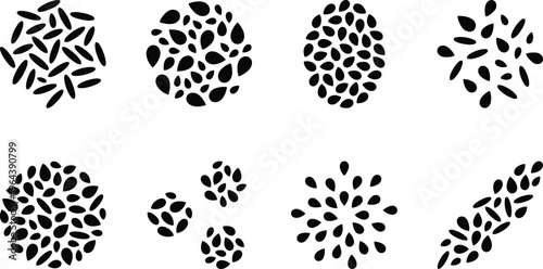 Black Oval Seed or Droplet Shapes Arranged in Clusters abstract pattern