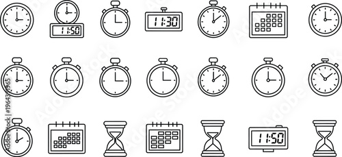 Collection of various clocks and timepieces illustrations