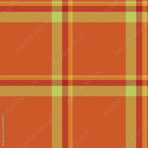 Shop plaid check fabric, couch pattern texture tartan. Designer seamless background textile vector in orange and lime colors.