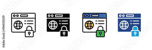 Secure Website Browser Window Icon Set with Lock Symbol Flat Vector UI Design. Internet Security Lock Icons. Website protection symbol. vector illustration
