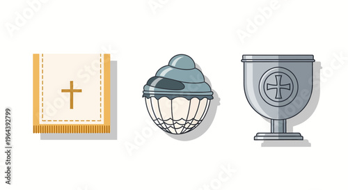 christian communion elements icons set with bread cup and cloth for church worship