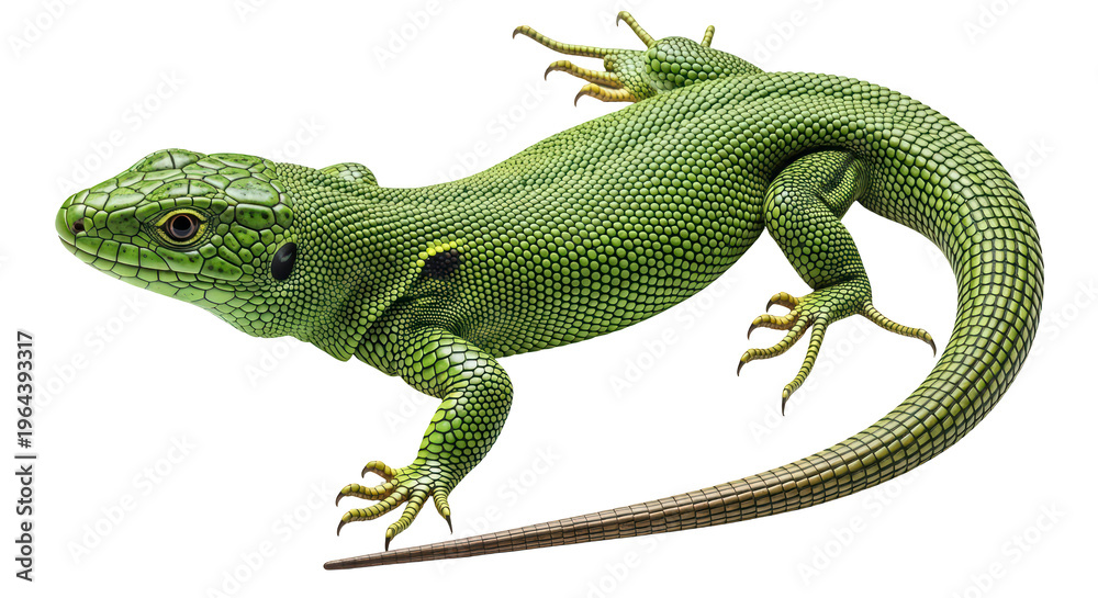 Fototapeta premium Green Lizard Iguana Crawling Isolated on Transparent Background