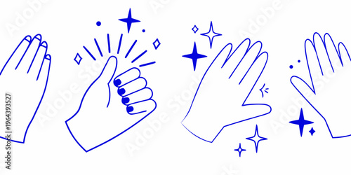Blue line art depicting hands clapping and celebrating success