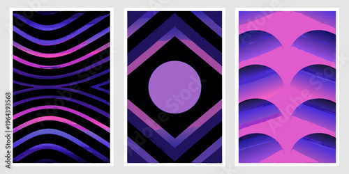 Abstract geometric patterns in vibrant pink purple and dark blue hues