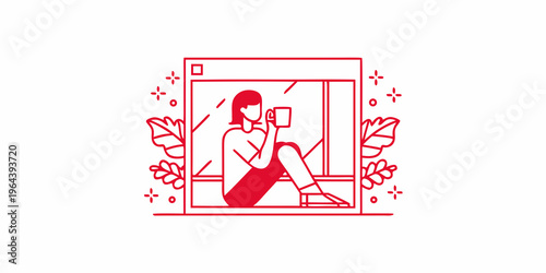 Woman sitting by a window enjoying a warm beverage indoors