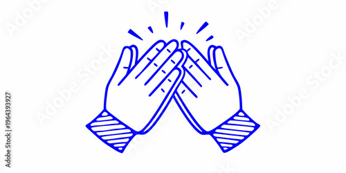 Blue line drawing of two hands clapping in a celebratory gesture