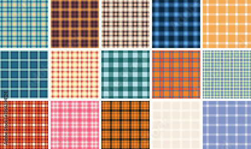 Vintage textile plaid pattern pack. Seamless vector tartan background suitable for apparel, stationery, packaging, and digital paper collections.