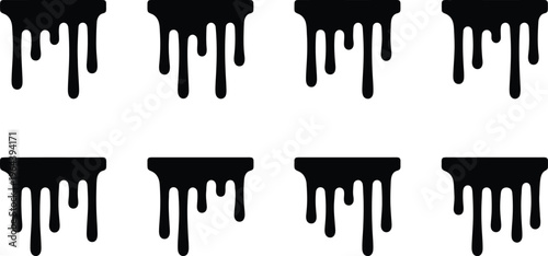 Dripping Black Paint or Liquid Icons on White Background vector illustration
