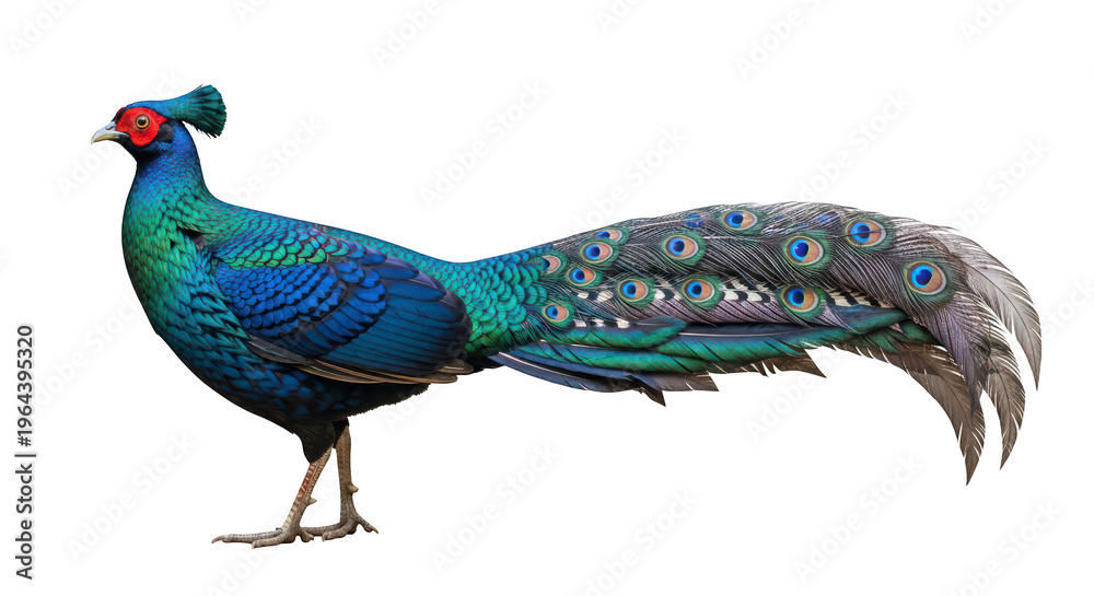 Fototapeta premium Colorful Peacock Tail Feathers Isolated on Transparent Background