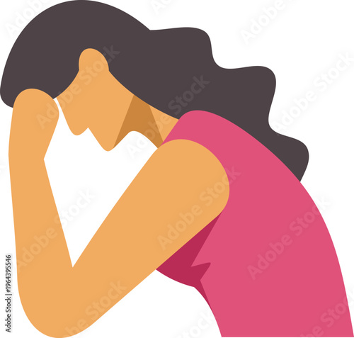 Woman holding her head, feeling overwhelmed by headache, stress, and mental health issues