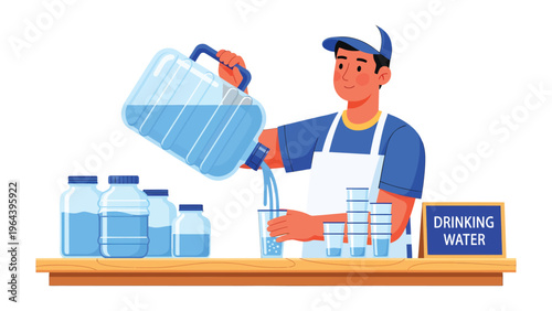 Cool Drinks Provider: A friendly vendor serves refreshing water, pouring it with care, offering hydration and promoting well-being.