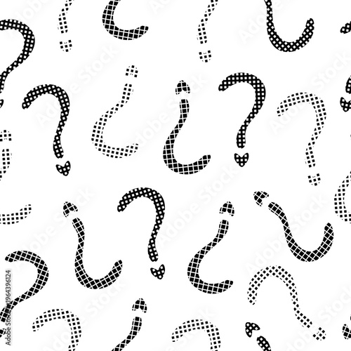 Black monochrome question mark seamless pattern. Decorative halftone endless background, punctuation mark and FAQ vector backdrop