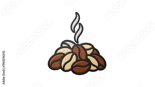 Vector illustration set of brown hot coffee beans isolated on transparent background with cartoon food icons for cafe drink and dessert design.