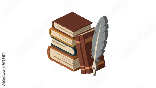 A group of old paper textbooks and literature covers forms a tall stack of books isolated on white, creating a library heap of reading material for school education and wisdom.